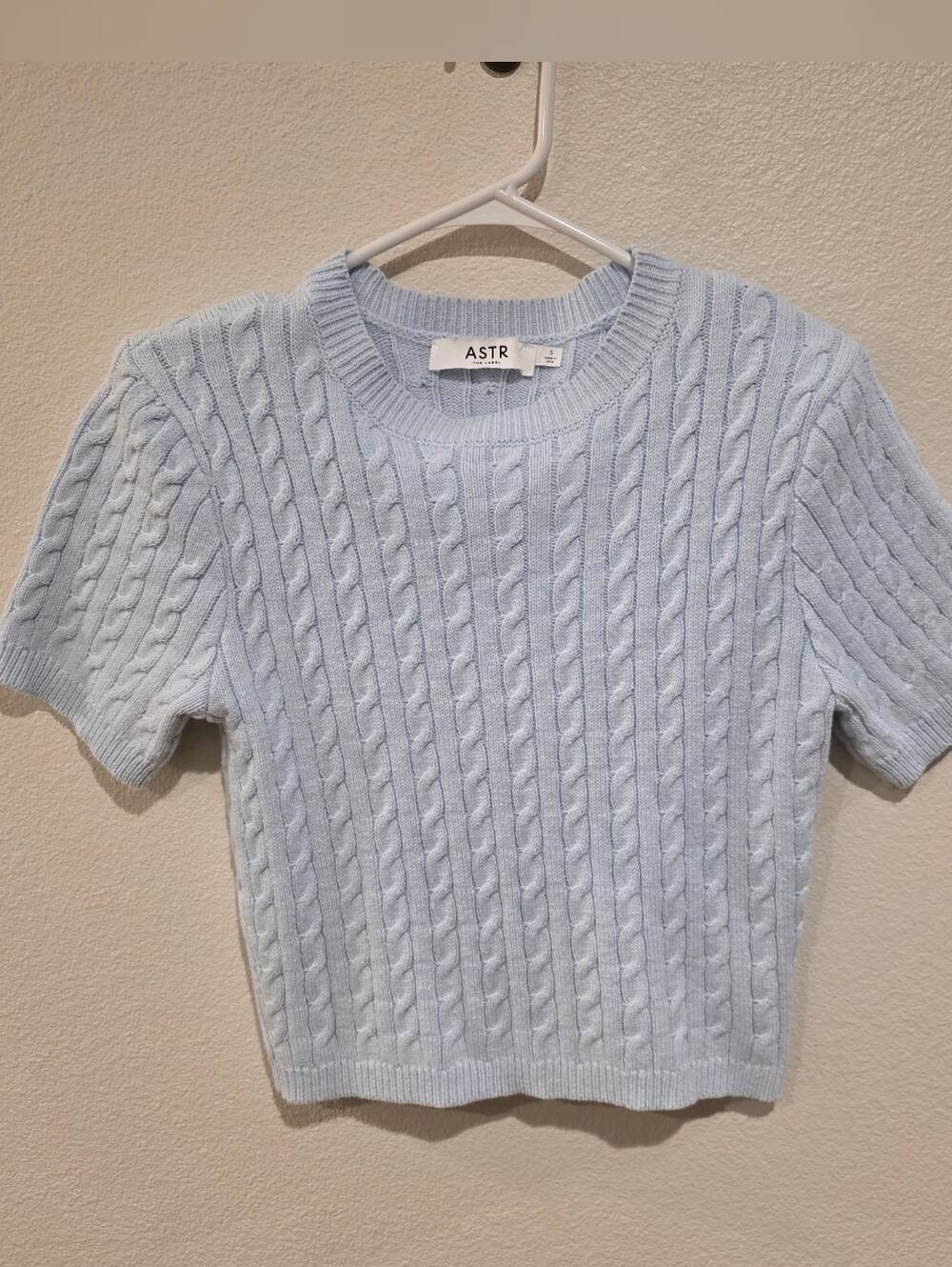ASTR Pastel Blue Cable Knit Short Sleeve Sweater
